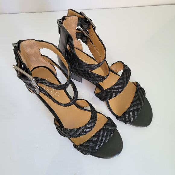 Franco Sarto Toma Sandal Women's 6M Black Suede Smooth Leather Braided Party - Picture 13 of 14